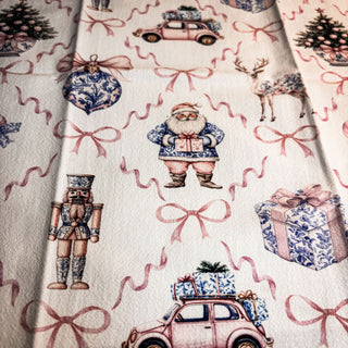 Christmas kitchen essentials pink blue towels
Designer Christmas kitchen towels chinoiserie pattern