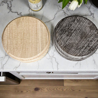Round wooden tray with feet holding soap and lotion
Rustic raised tray bathroom counter styling ideas
Natural wood elevated organizer vanity decor
Handmade wooden pedestal tray with beauty products