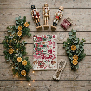 Wholesale Pink Boho Nutcracker Christmas Kitchen Towel | Vintage Floral Holiday Dish Towel | Cute Festive Kitchen Decor Gift