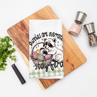 cute raccoon easter egg towel farmhouse decor
easter towel with funny saying for kitchen
easter raccoon towel funny farmhouse gift
funny easter towel gift for her farmhouse kitchen
easter towel for animal lovers stay feral quote
sarcastic easter kitchen towel hostess gift