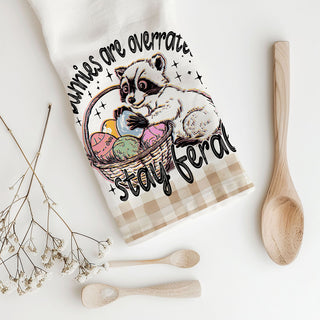 farmhouse funny spring towel for easter decor
easter kitchen towel for moms with humor
trendy funny towel 2026 easter gift idea
raccoon easter towel with pastel gingham trim
quirky easter towel gift for spring