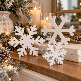 Holiday housewarming gift with white snowflake decorations
Christmas gift for mom who loves seasonal décor
Wooden winter decoration gift for grandma