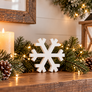 Christmas Snowflake Decor Set, White Wooden Snowflakes, Rustic Farmhouse Winter Holiday Decorations