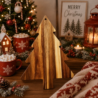 Wholesale Natural wood Christmas board displayed beside illuminated ceramic houses
Acacia wood tree platter in a traditional Christmas kitchen display
Christmas tree cutting board displayed with evergreen garland and lights
Rustic wooden Christmas tree board on a holiday countertop
Decorative acacia wood serving board in a cozy Christmas home
Tree-shaped wooden board
Acacia wood Christmas tree charcuterie board gift
Christmas hostess gift wooden cheese and serving board