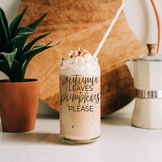 Fall aesthetic glass tumbler with pumpkin quote
20oz autumn themed glass tumbler set with straws