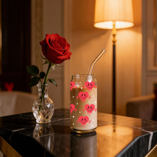 Wholesale glass tumblers with smiley face candy hearts for playful gifts.
Wholesale funny and sassy Galentine’s Day gifts for modern women.
Wholesale 20oz glass cups with inspirational messages for empowering gifts.