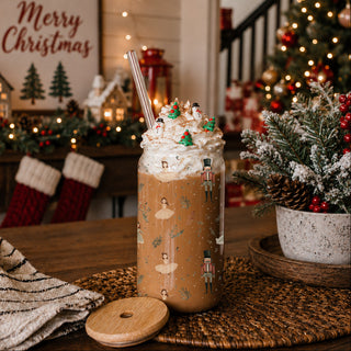 Wholesale Christmas glass cup 17oz with bamboo lid - Nutcracker ballerina pastel tumbler with glass straw - Holiday drinkware gift
Christmas gifts for women glass tumbler 17oz - Nutcracker ballerina pastel holiday drinkware bamboo lid glass straw