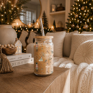 Nutcracker soldiers and ballerinas tumbler - pastel Christmas kitchen gift
Unique Christmas glass tumbler - ballet dancer and Nutcracker pastel holiday design
Sparkly Christmas coffee mug – light neutral holiday colors Nutcracker drinkware