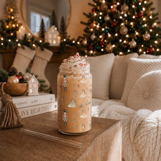 Wholesale Pastel Christmas glass tumbler - Nutcracker soldiers and ballet design
Reusable Christmas tumbler with straw - Nutcracker and ballerina holiday cup in bulk
Christmas kitchen gift - pastel Nutcracker soldiers and ballerinas tumbler cup
