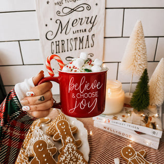 Christmas ceramic mug gift for coffee lovers
Festive holiday drinkware for hot cocoa
Cozy winter coffee mug with Christmas quote
Believe and Choose Joy holiday mug gift