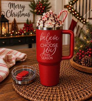 Red holiday tumbler gift - believe and choose joy this season 40oz
Believe and Choose Joy Coffee Mug for Christmas
Large 40oz red Christmas tumbler with quote
Christmas holiday drinkware 40oz red
Red stainless steel Christmas tumbler 40oz