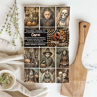 Wholesale unique retro halloween towel for themed party hosting
vintage halloween textile with eerie portraits and pumpkins
classic sepia halloween towel for nostalgic fall décor
vintage skeleton and witch kitchen towel for gothic gifts for resale