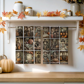 spooky victorian halloween towel for haunted house décor
vintage style halloween skull towel for gothic bathroom
unique halloween gift vintage creepy photo kitchen towel
vintage witch and pumpkin towel for halloween coffee bar