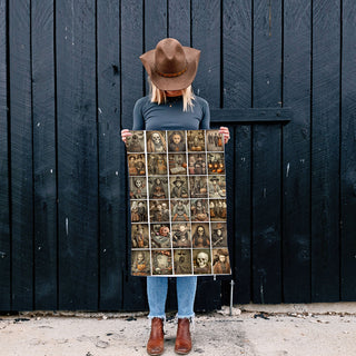 halloween kitchen décor towel with haunted portrait collage
creepy child holding black cat vintage halloween towel
retro halloween photograph dish towel for gothic home décor
antique style halloween picture towel 
retro style halloween ghost and skull picture towel