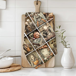 vintage inspired halloween cotton towel with haunted portraits
collectible vintage halloween décor towel for horror fans
vintage witch and skeleton print towel for gothic halloween gifts
