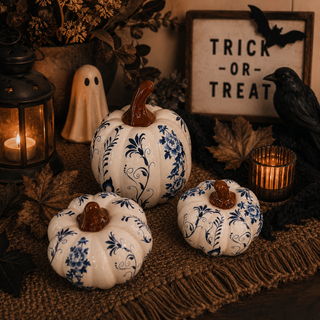 fall to winter transition decor pumpkins blue white
multi season decor pumpkins blue white elegant styling
Wholesale blue and white pumpkin decor set of 3 fall home decor
chinoiserie pumpkin decor resin blue white pumpkins