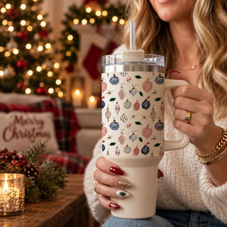 40 ounce holiday tumbler with festive ornaments
Christmas tumbler with blue pink and green design
vintage ornament Christmas cup with handle
pastel Christmas drinkware for women
Christmas gift tumbler for mom
Christmas tumbler gift for wife
Christmas tumbler gift for girlfriend
Christmas tumbler gift for teacher
Christmas tumbler gift for coworker
Secret Santa Christmas tumbler gift
holiday hostess gift tumbler
Christmas gift for tumbler lover
Christmas gift for women who love pastel decor