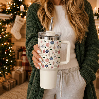 Christmas tumbler with holly and ornaments
Christmas tumbler with blue ornaments
Christmas tumbler with pink ornaments
Christmas tumbler with green holly accents
vintage glass ornament inspired tumbler
old fashioned Christmas ornament tumbler
retro holiday ornament drinkware
nostalgic Christmas decor tumbler
pastel vintage Christmas decor inspired tumbler
pink Christmas decor tumbler
blue Christmas decor tumbler
blue and pink Christmas kitchen decor
pastel Christmas kitchen accessory