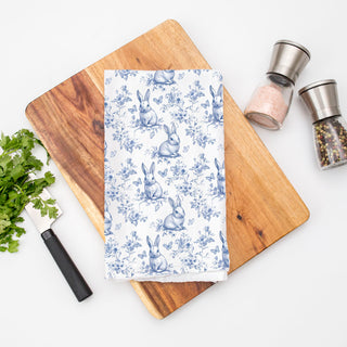 Vintage style toile kitchen towel spring rabbit pattern
Blue bunny cottagecore dish towel farmhouse kitchen
Spring entertaining kitchen towel blue white toile