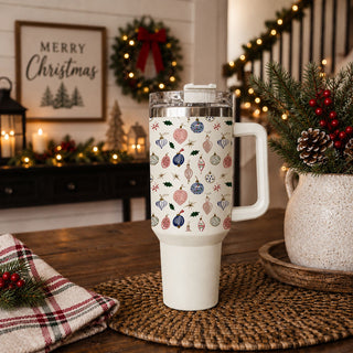 holiday tumbler with lid and handle
40 ounce Christmas cup with festive design
reusable Christmas drink tumbler
holiday reusable drinkware
festive reusable tumbler for winter
Christmas tumbler photographed in cozy home
Christmas tumbler in farmhouse holiday setting
blue and pink Christmas tumbler lifestyle photo
pastel Christmas tumbler lifestyle image
vintage ornament tumbler in Christmas home
Christmas tumbler displayed with holiday decor
40oz Christmas tumbler with Christmas tree background