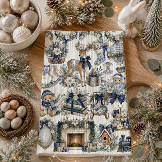 Wholesale Christmas kitchen towel, Christmas tea towel, holiday kitchen towel, blue Christmas kitchen towel, blue and white Christmas decor, vintage Christmas towel, decorative Christmas towel, winter kitchen towel, Christmas dish towel, farmhouse Christmas decor, vintage holiday decor, grandmillennial Christmas decor, cottage Christmas decor, traditional Christmas decor, Christmas hostess gift, Christmas gift for her, holiday hostess gift