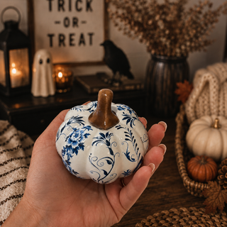blue white pumpkin decor gift for her
seasonal decor gift chinoiserie pumpkins
modern fall decor gift blue white pumpkins
unique pumpkin decor gift autumn home
blue and white pumpkins styled on kitchen counter fall decor