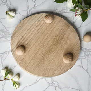 Elevate your decor with this rustic wooden tray stand! Handcrafted with legs for air circulation. Perfect for bathroom, vanity or kitchen. #raisedtray #woodendisplay #bathroomorganization #giaroma