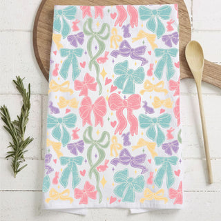 Absorbent spring dish towel colorful bow ribbon
Easter entertaining kitchen towel pastel bow bunny
Decorative bow kitchen towel spring pastel farmhouse
Gift bow pattern kitchen towel Easter spring bunny