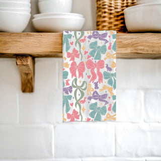 Spring entertaining dish towel pastel bows bunny
Feminine farmhouse kitchen towel bow Easter design
Cottagecore spring towel pastel ribbon bow bunny
Vintage style bow kitchen towel Easter pastel