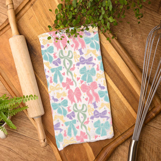 Wholesale Pink teal yellow bow kitchen towel Easter spring
Pastel ribbon bunny kitchen towel cottagecore decor
Spring kitchen towel colorful bow pattern flour sack