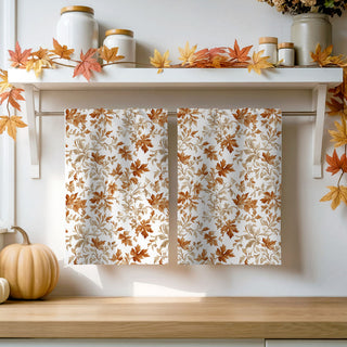 autumn leaf tea towel for modern farmhouse home
fall kitchen styling with foliage print flour sack towel
thanksgiving coffee station decorated with leaf dish towel
cozy fall brunch setup featuring autumn leaf towel