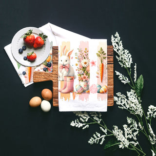 Watercolor Easter bunny kitchen towel on wooden cutting board
Spring floral brushstroke flour sack cotton dish towel
Pastel watercolor kitchen towel Easter bunny design
Artistic Easter kitchen towel watercolor brushstrokes