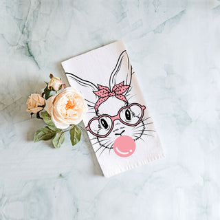 Stylish bunny kitchen towel heart glasses bandana
Bubblegum bubble bunny dish towel Easter modern
Retro bunny kitchen towel pink heart sunglasses