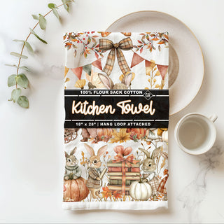 autumn bunny towel with plaid bows and garland
fall bunny and pumpkin patch dish towel 
whimsical bunny harvest kitchen towel for autumn baking
whimsical woodland bunny harvest towel with pumpkins and wheat
Wholesale autumn rabbit scene towel 