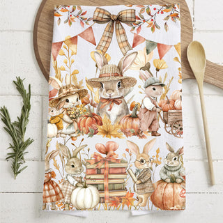 wholesale fall bunny kitchen towel with pumpkins and leaves
cute autumn rabbit flour sack dish towel
woodland bunny fall kitchen decor towel
cottagcore fall bunny and pumpkin tea towel
fall rabbit print towel for coffee bar or hot cocoa station
autumn bunny and cozy scarf towel 