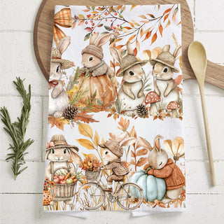 Wholesale soft cotton fall towel with adorable rabbits in hats
pumpkin cart bunny flour sack towel in autumn colors
autumn bunny and plaid bow kitchen towel for thanksgiving
fall rabbit towel with pumpkins