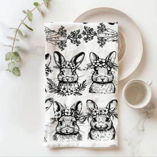 Rustic bunny kitchen towel black white floral carrot
Cottagecore Easter towel bunny floral crown botanical
Vintage bunny botanical kitchen towel black white farmhouse
Spring bunny dish towel floral crown carrot pattern