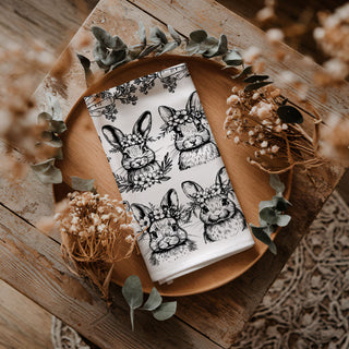 Multiple bunny design kitchen towel vintage Easter botanical
All over bunny pattern dish towel farmhouse black white
Bunny collection kitchen towel vintage botanical Easter
Repeating bunny motif towel farmhouse spring floral crown