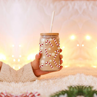 Red and white Christmas glass cups wholesale. 
Red and white Holiday glass cups with lid and straw. 
Red and white xmas glass cups with straw and lid in bulk. 