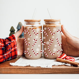 Red and white Christmas glass cups wholesale. 
Red and white Holiday glass cups with lid and straw. 
Red and white xmas glass cups with straw and lid in bulk. 