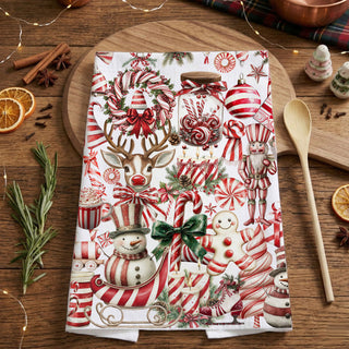 peppermint candy cane christmas kitchen towel for festive home decor
red white holiday kitchen towel for baking decorating and hosting
cute christmas dish towel with gingerbread and candy cane theme
holiday kitchen towel for cozy christmas baking and entertaining