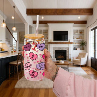 Hilarious Valentine’s coffee mug for a good laugh.
Candy heart glass cup with funny sayings bulk Wholesale Valentine’s Day glass cup for love-themed drinks.
Galentine’s Day glass tumbler for bestie celebrations.
Single women’s Valentine’s Day glass cup gift bulk