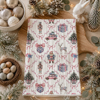 blue pink chinoiserie christmas kitchen towel holiday decor
chinoiserie christmas tea towel with bows and ornaments
elegant chinoiserie holiday kitchen towel pastel christmas decor
vintage chinoiserie christmas towel pink and blue aesthetic
chinoiserie style christmas kitchen decor towel gift