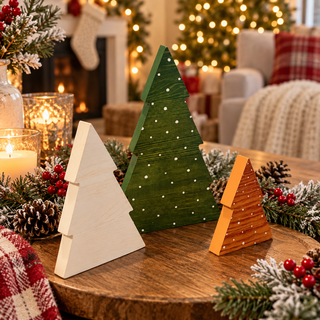 wooden Christmas tree decorations
wooden Christmas tree decor set
rustic Christmas tree tabletop decor
farmhouse wooden Christmas trees