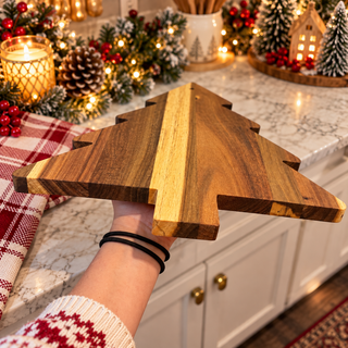 Wholesale rustic wooden Christmas tree serving board with holiday greenery
Christmas appetizer board with fruit cheese crackers and sweets
wooden Christmas tree cheese board on holiday table