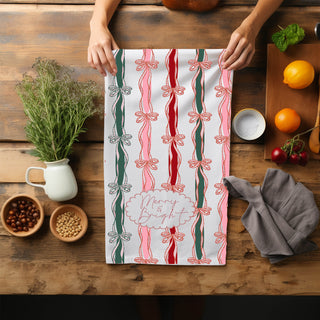 Premium 180GSM flour sack cotton, 18x29" with hanging loop.
Wholesaler Christmas kitchen towel elegant bow
Christmas bow kitchen towel design
Holiday ribbon kitchen towel cotton