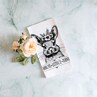 Hand drawn carrot bunny kitchen towel botanical farmhouse
Leafy botanical bunny dish towel vintage black white
Floral bunny kitchen towel rustic farmhouse Easter
Carrot lettuce turnip bunny towel vintage botanical