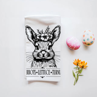 Botanical banner bunny kitchen towel farmhouse Easter
Vintage lettering bunny dish towel rustic botanical
Cottontail Co bunny kitchen towel black white farmhouse
Detailed line art bunny towel vintage botanical Easter