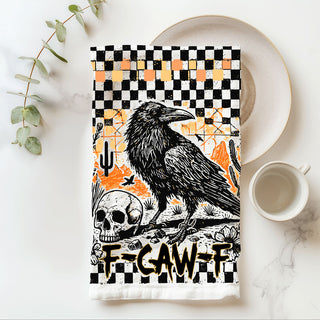 funny fall kitchen towel with sarcastic crow artwork Wholesalers USA
quirky halloween home décor towel with f caw f phrase
unique halloween hostess gift crow checkered towel
funny adult halloween gift crow and skull kitchen towel
black crow gothic halloween textile for spooky kitchen