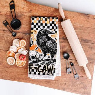 funny raven kitchen towel for october home styling
vintage grunge halloween towel with checkered pattern
crow lover halloween gift towel
funny fall hand towel for gothic farmhouse entryway
unique halloween wall hanging towel on ladder crow design
best halloween gift idea unique crow kitchen towel